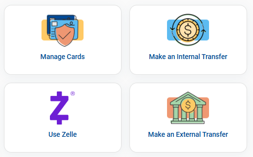 Screenshot of the new quick links button in Online Banking.