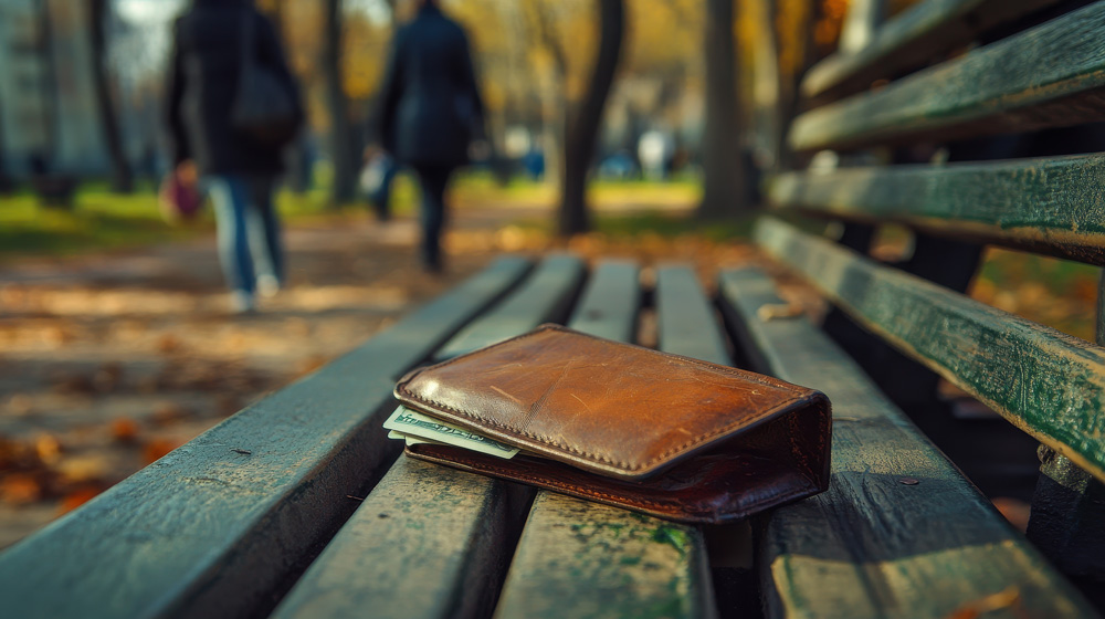 Misplaced wallet on park bench
