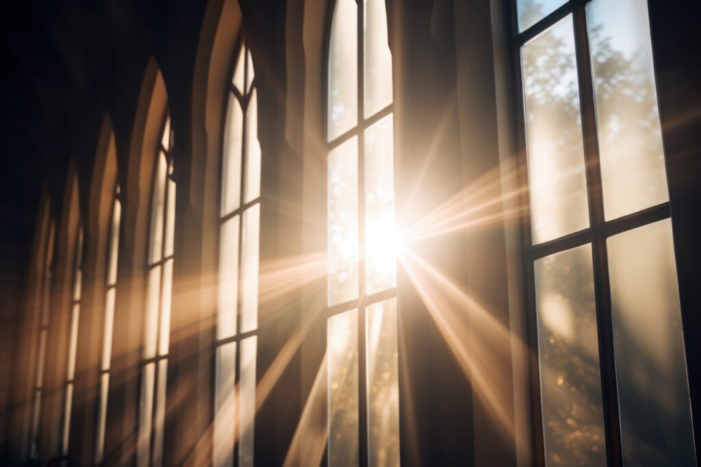 Picture light going through a church window