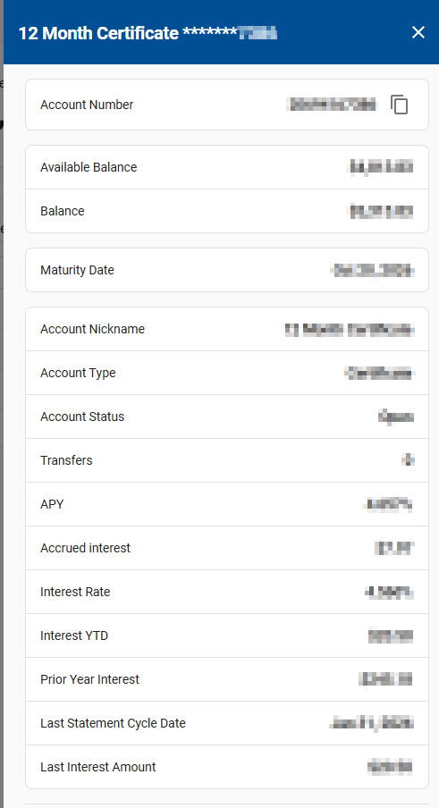 Online Banking Account Details Screenshot