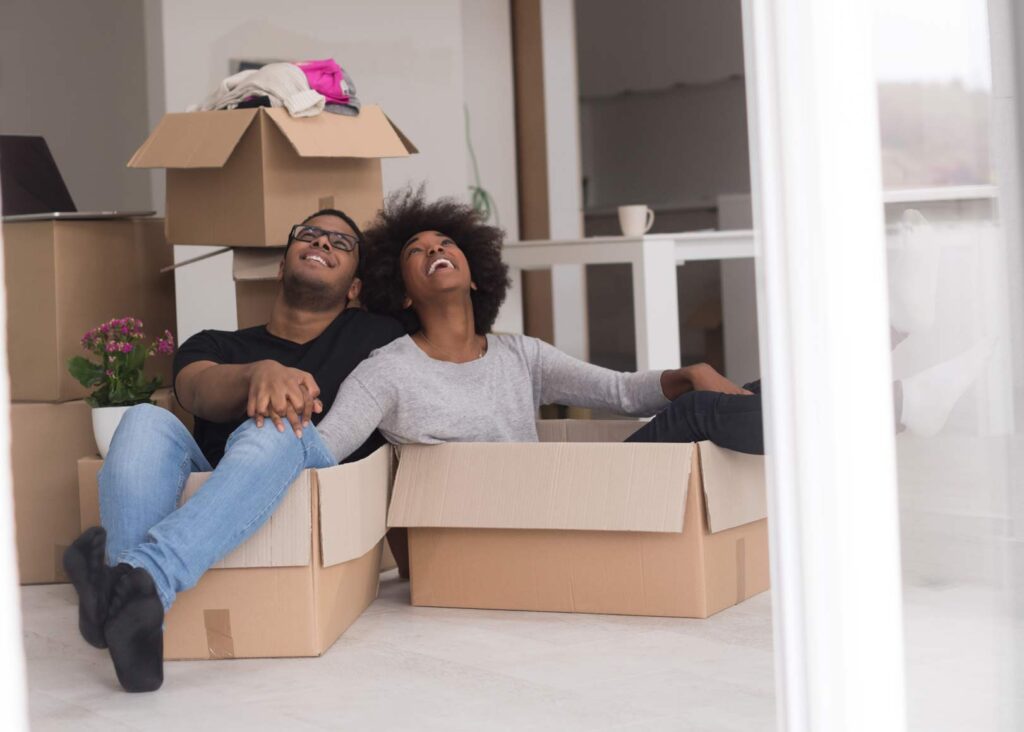African American Couple with boxes